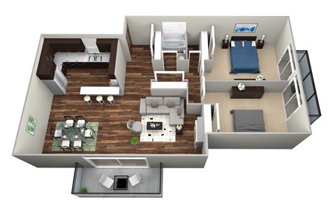 Floor plan for 2 beds, 1 bath, 850 sqft